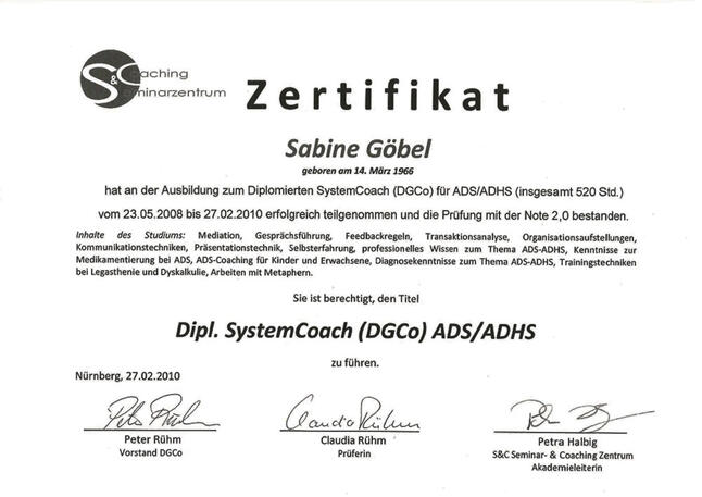 Zertifikat Diplomierten SystemCoach Zertifikat Diplomierten SystemCoach